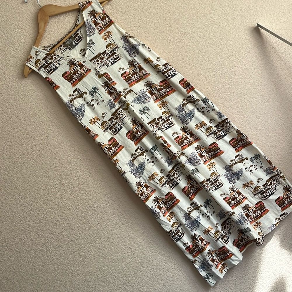 Novelty Vacation Print Cotton Blend Tank Midi Dress by Naturals D&Co Size L